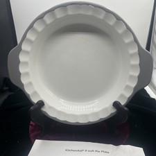 KitchenAid 9" Round Casserole Deep Dish Pie Plate Gray White VitrifiedStoneware