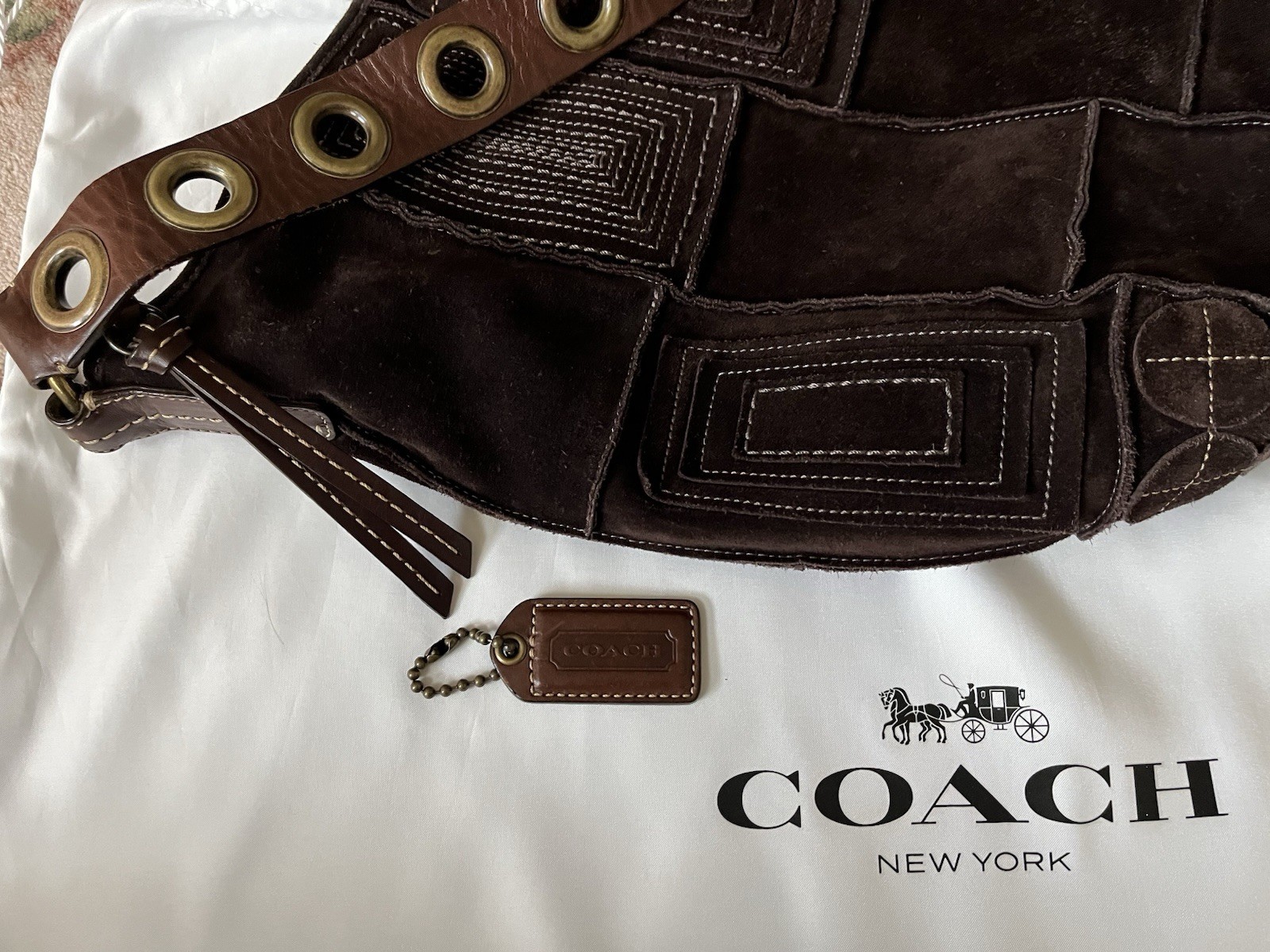 COACH Large Brown Suede Leather Patchwork Mosaic … - image 4