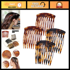 Small French Side Hair Combs - 4 Pcs Decorative Clips for Women, Tortoise Brown