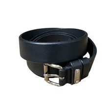 Prada Belt Men Size 44  Black Leather Silvertone Buckle Engraved Logo Italy MINT