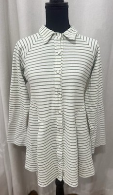 Sabo Women s Button Down Blouse Size Small Long Sleeve Strip White&Green