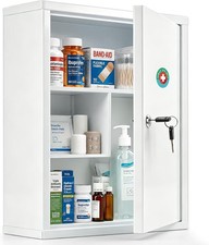 15.75" Wall Mount Locking Medicine Cabinet Large First Aid Cabinet for Bathroom