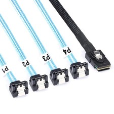 Mini SAS SFF-8087 to 4 SATA 90 Degree Right Angle Forward Breakout Cable 50cm