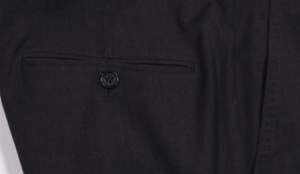 Pantalones de vestir Ralph Lauren etiqueta negra lisa gris carbón frente plano lana 32x31 Foto 3 de 4