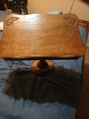 Antique Wood Book Holder Stand 19th Century Engraved
