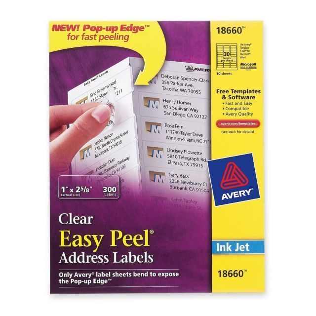 Avery 18660 Matte Clear Easy Peel Address Labels 30 Sheet for sale online