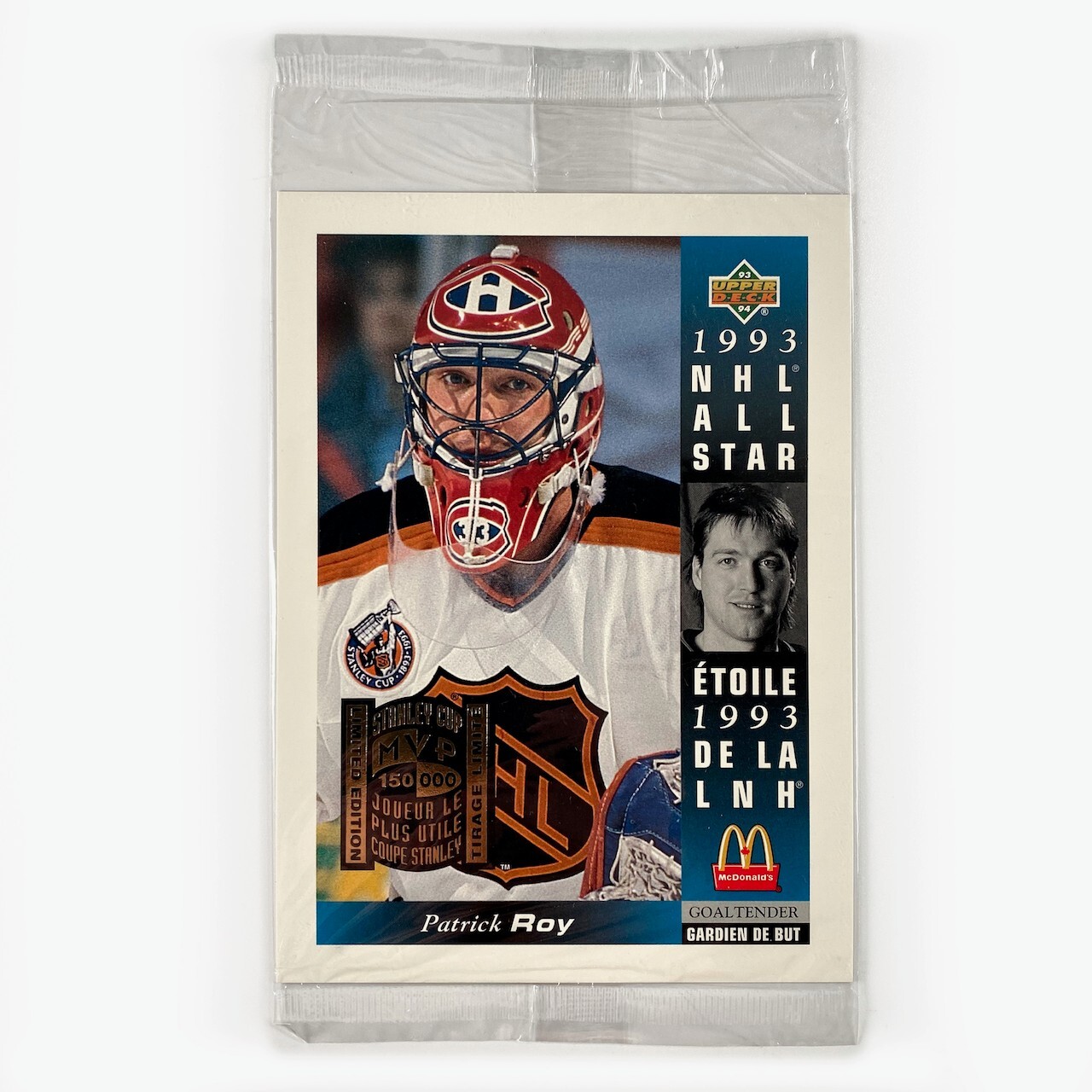 1993-94 UPPER DECK MCDONALDS PATRICK ROY #MD-23 NHL ALL-STAR SEALED JUMBO CARD