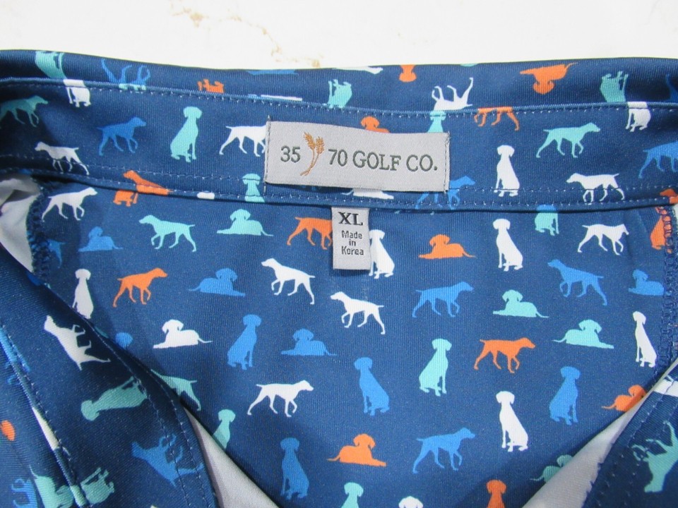 35x70 Golf Co Polo Shirt Blue Dog Print Mens XL eBay