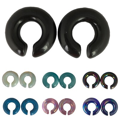 Pair of Stone/Glass Hoops plugs tunnels ear weights round organic