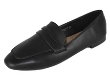 Top Moda Ballet Flat Shoes Almond Toe Boy-Friend Slip Loafers HARRIET-8 Black PU