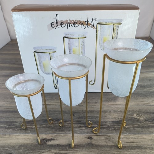 Vtg Set of 3 Votive Candle Holder Wrought Iron Crackled Glass Stand By Elements  - Picture 6 of 18