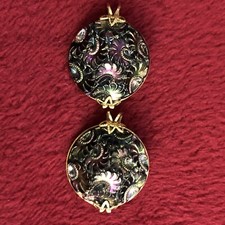 Vtg. Black Round Bead Goldtone Shoe Clips