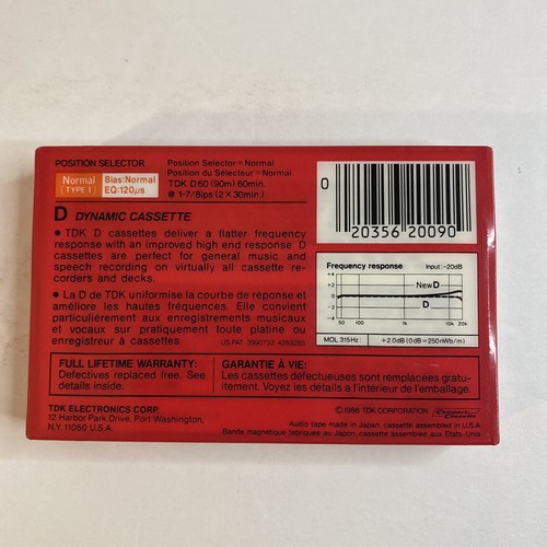 TDK D60 Normal Position Type I High Output Blank Audio Cassette 1986 Sealed New - Picture 2 of 8