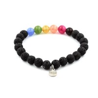 Steine Und MinéRaux. Armband Perlen Turmalin Mehrfarbig + Lava 8 Mm. Fabriq