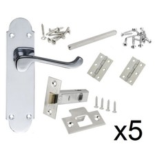 Door handles chrome polished Pack of 5 Shaped Scroll hinge & latch included