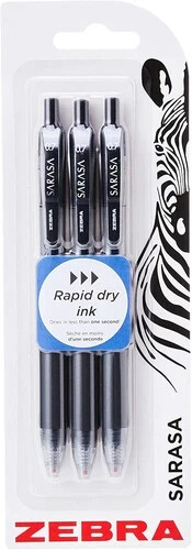 Zebra Sarasa - 0.7mm Retractable Gel Ink Rollerball Pen - Set of 3 - Black Ink - Picture 1 of 4