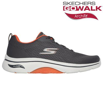 Skechers Mens Arch Fit Go Walk Trainers Charcoal Orange Lightweight Shoes  13 UK