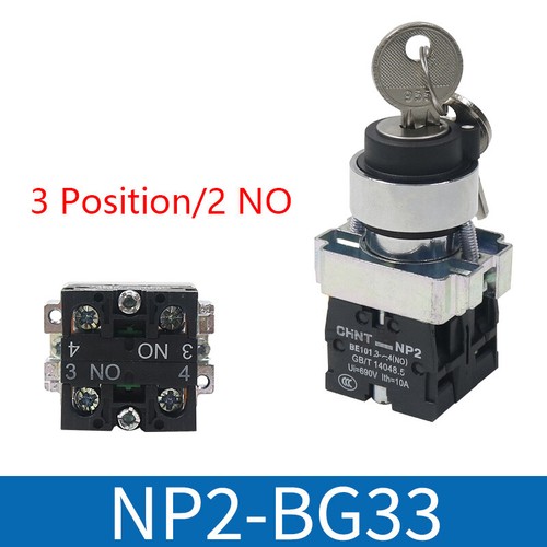 22mm On/Off Key Switch 2/3 Position Locking Rotary Switch Security Lock Latching - Picture 10 of 11