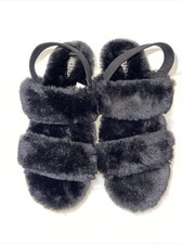 Nordstrom Abound Faux Fluff Slide Slippers with Back Strap; Size 11 Black