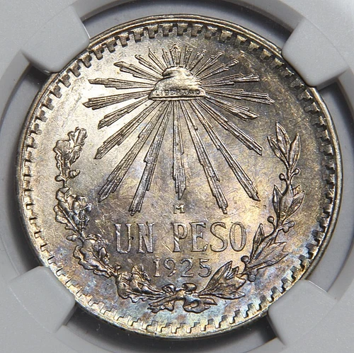 1925 Mexico 1 Un Peso NGC MS62 Nice Tone!