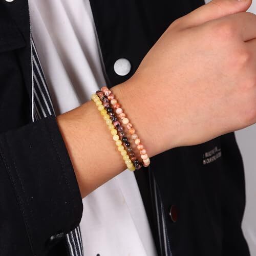 SONNYX 3PCS Crystal Bracelets for Women Men 4mm Semi-Precious Gemstone Orange - Picture 7 of 8