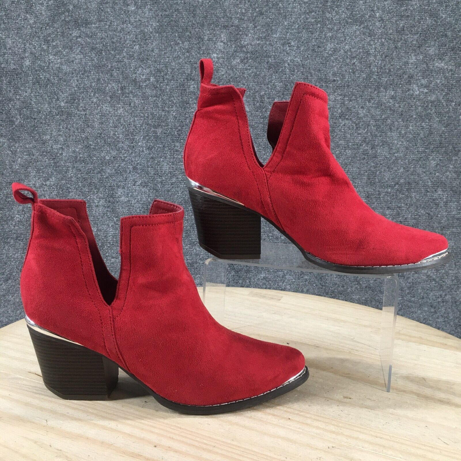 Journee Collection Boots Womens 7.5 Issla Ankle Booties Red Faux Leather Block