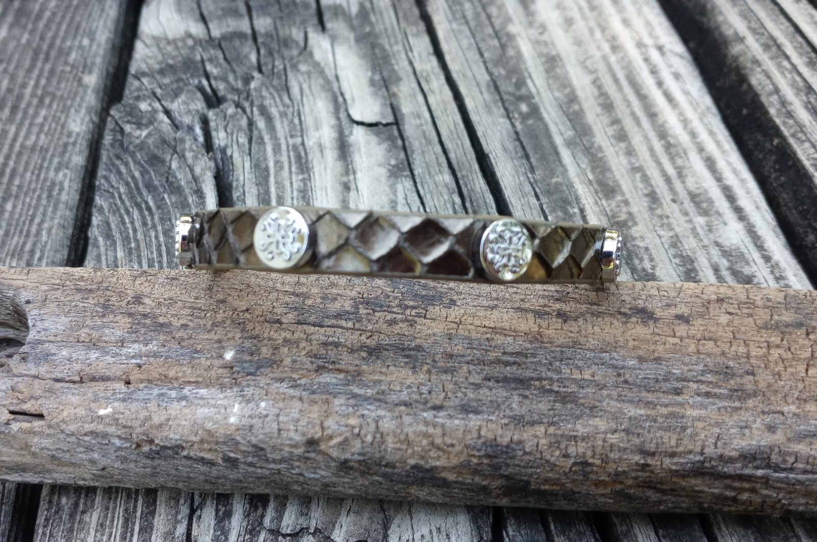 Rustic Cuff Bracelet Olive Green Python Leather W… - image 3