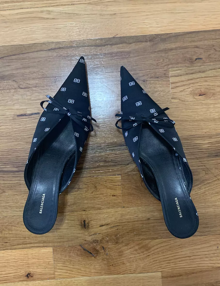 Balenciaga Patent Leather BB Knife Slingback Flats - Size 7 / 37