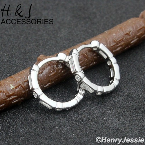 MEN WOMEN SOLID 925 STERLING SILVER ICY BLING CZ HUGGIE HOOP ROUND EARRING*AE252 - Picture 3 of 5