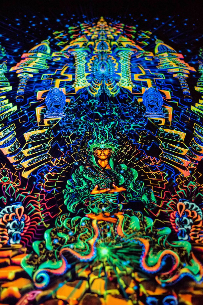 UV Backdrop Black Light Tapestry Psychedelic Art Banner Fluoro Psy