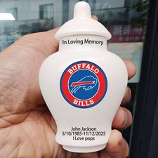 Ceramic Mini Urn   Buffalo Bills Football Theme, Custom Text
