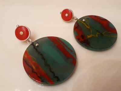 Multi Color Mix Resin Runde 950 Silber Ohrringe von Caro