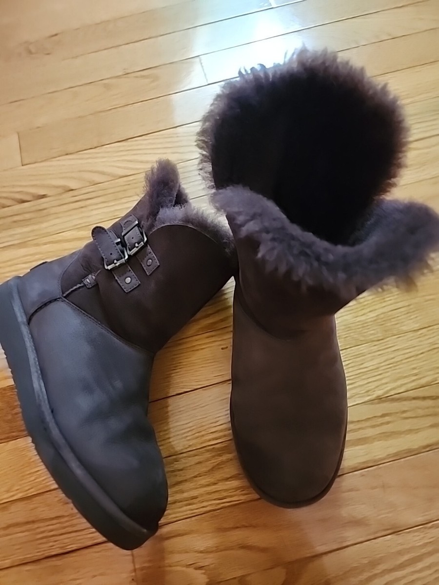 UGG Australia Renley Chocolate Brown Suede MidCalf Biker Boot Women Sz 10  GUC