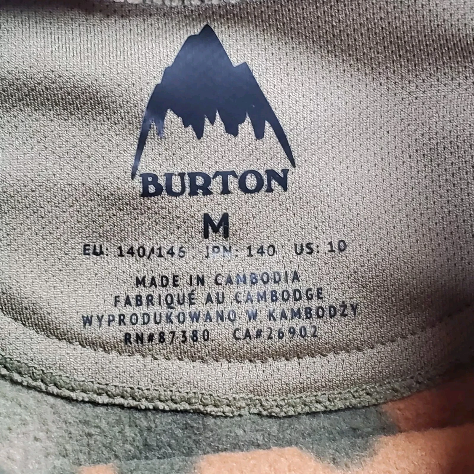 burton dryride fleece set camo snowboarding skiing 