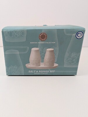 Martha Stewart Harvest Border Fruit Salt Pepper & Tray Set New in Box