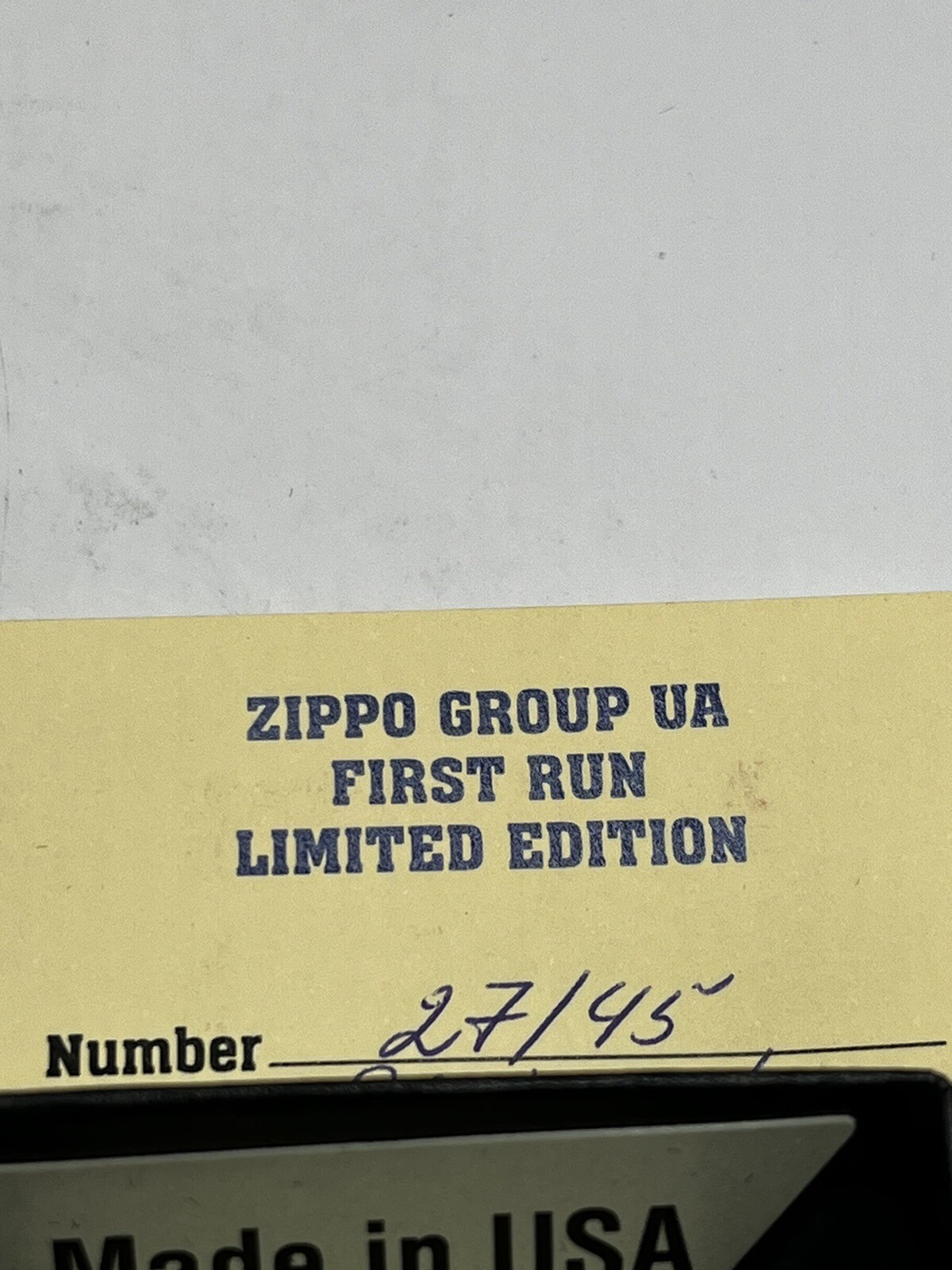 2016 UA Group First Run Zippo Lighter Ukraine 27/45 With Tape, Card