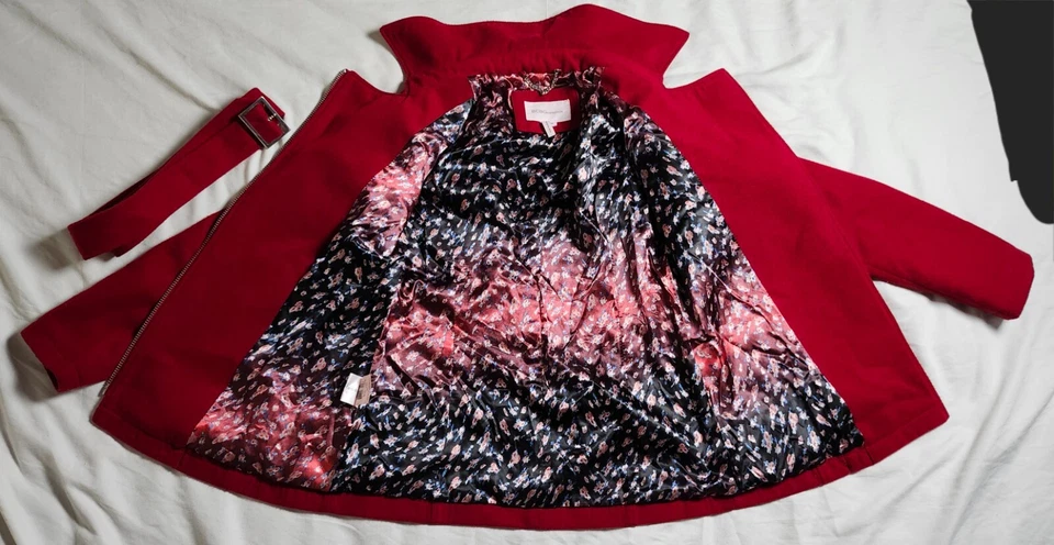 BCBG Generation Women's Red Jacket Full Zip With Belt Size XS Zip Pockets - Image 4 of 4