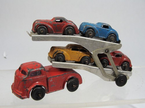 VINTAGE 50er JAHRE BARCLAY/TOOTSIE SPIELZEUG MINI AUTOTRANSPORT DOPPELDECKER HAULER