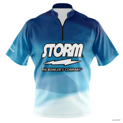 Storm Team Shark Blue Quick Zip Bowling Jersey Size S-5XL