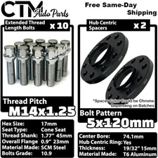2x 15mm Thick 5x120 74.1 CB Hubcentric Wheel Spacer Chrom 14x1.25 Bolt BMW X5 X6