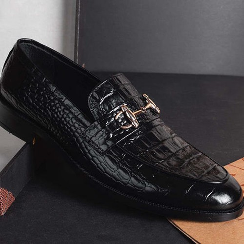 Handmade Men black Crocodile embossed 
