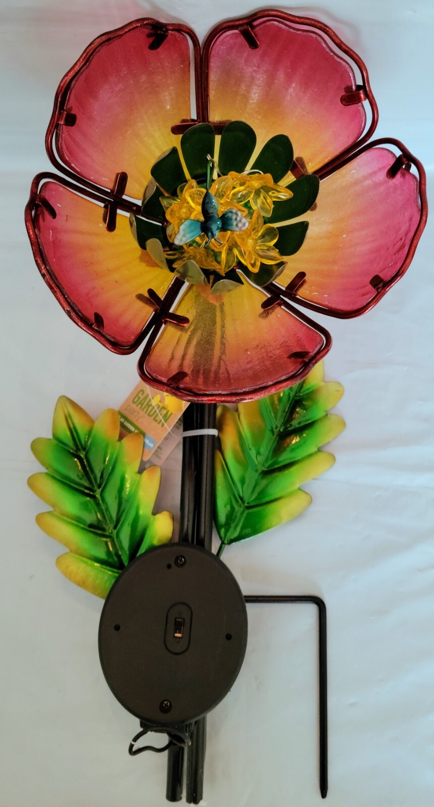 Walgreens Garden Party Solar Light Lawn Stake Pink Flower Metal Glass