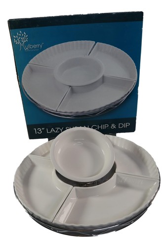 White Ceramic Serving Dish Lazy Susan Chip Dip Appetizer Bowl & Metal Turntable - Picture 15 of 15
