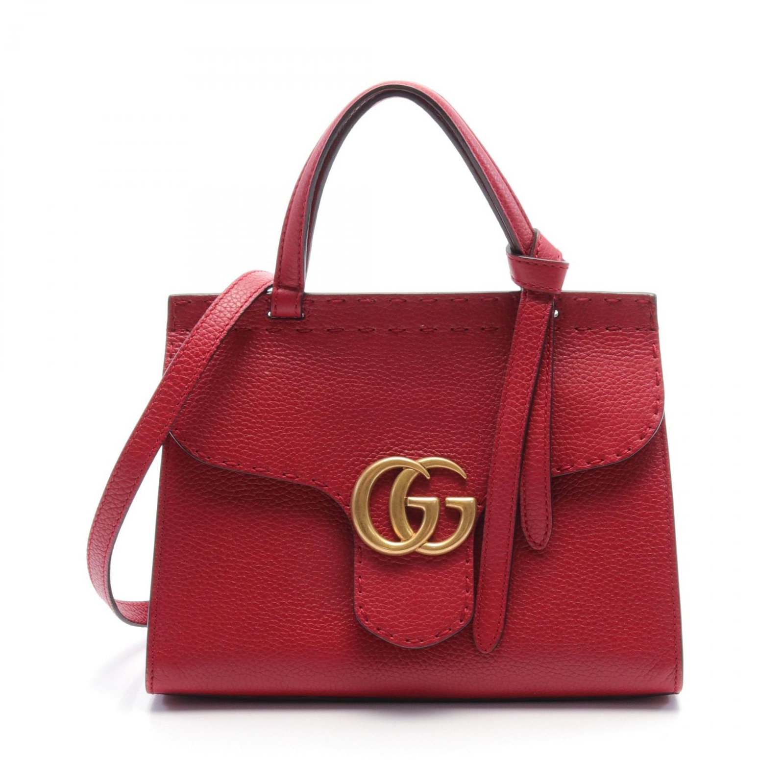 GUCCI GG Marmont Small Top Handle hand shoulder crossbody bag 442622 leather Red