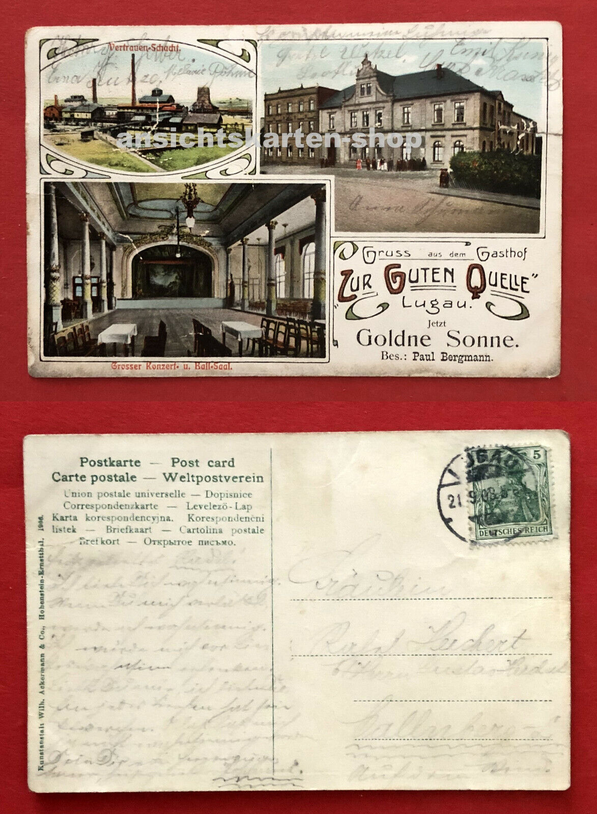 Details zu  AK LUGAU bei Oelsnitz im Erzgebirge 1908 Vertrauen Schacht und Gasthaus  ( 77964 Sofortige Lieferung von Lagerbeständen