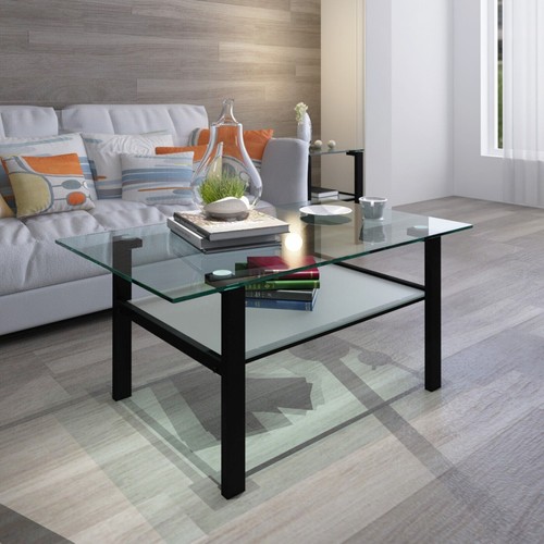 Modern Simple Rectangle Tmepered Glass Coffee Table Metal Legs for Living Room - Picture 43 of 46