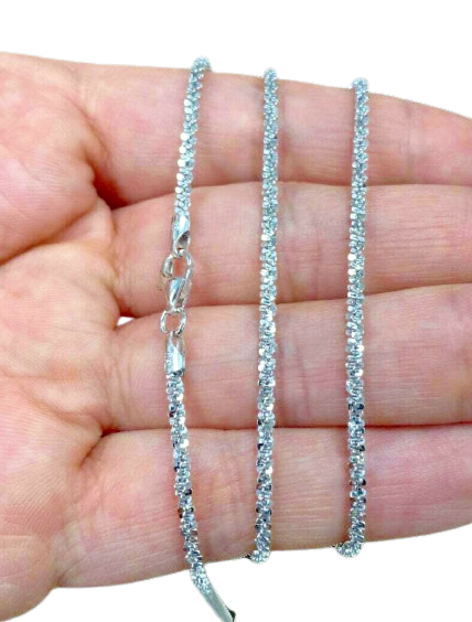 925 Sterling Silver Diamond Cut Sparkle Rope Chain Necklace