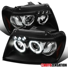 Fit 1999-2004 Jeep Grand Cherokee Black LED Halo Projector Headlights Head Lamps