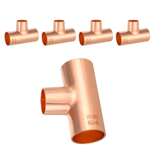 Copper Sweat Tee Fitting 1" C x 1" C x 3/4" C Plumbing Pipe Fitting 5 PCS