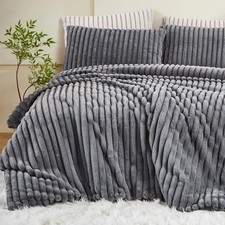 Warm Fluffy Duvet Cover Set Queen Luxury Faux Fur Duvet Cover Reversible 3 Pc...